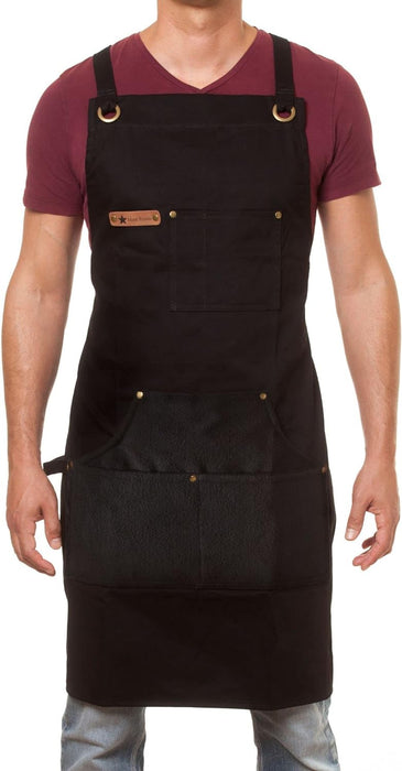 Professional Cooking Apron Chef Designed for Kitchen BBQ Grill / 10 OZ Women and Men Bib Adjustable/Towel Loop
