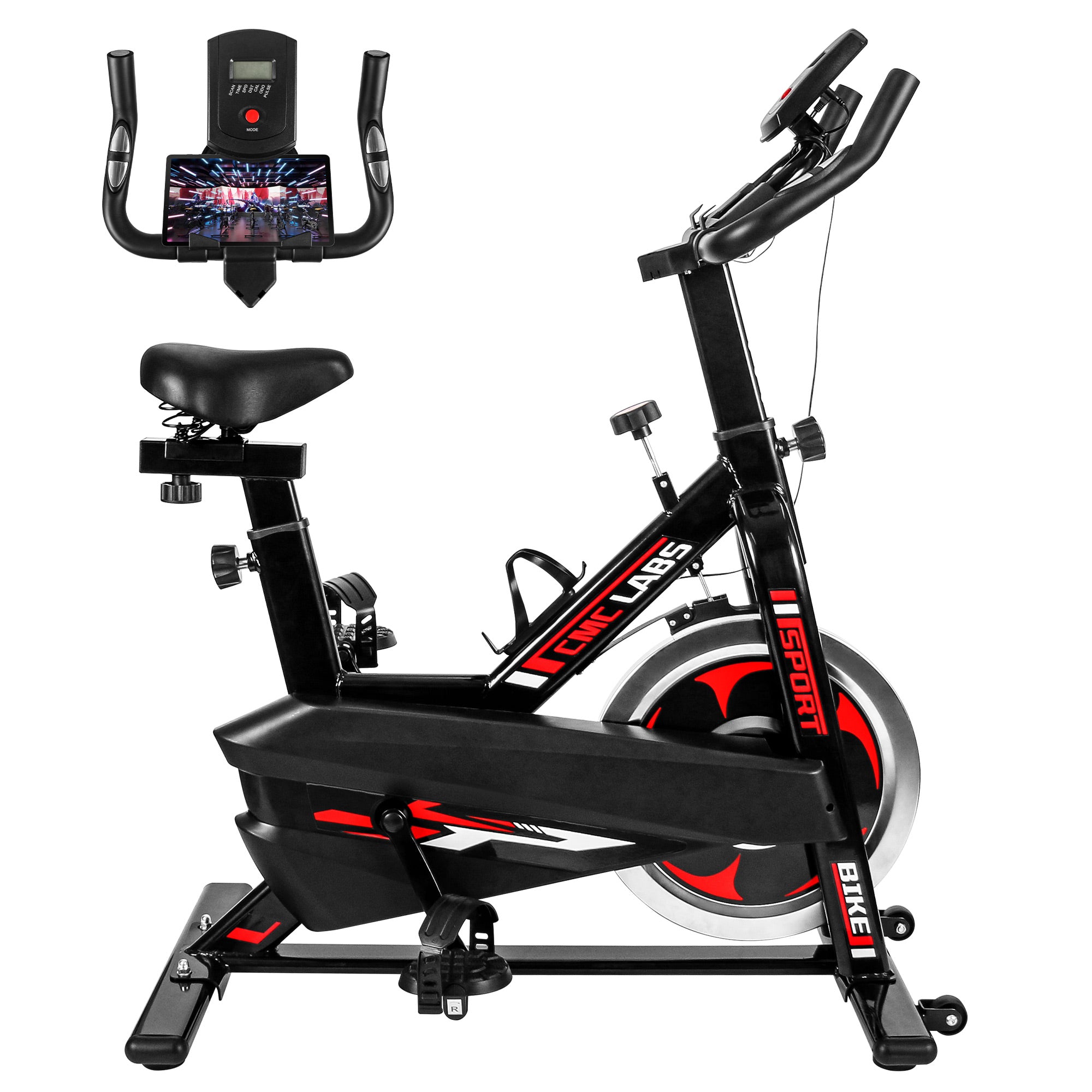 CMCLABS Spin Bike, Brake Pad Stationary Bike for Home, Indoor Cycling Bike with Heavy Flywheel, Comfortable Seat Cushion，Exercise Bike