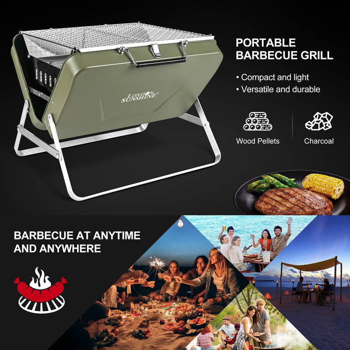 Londonsunshine Charcoal Grill, Portable Backpack Stainless Steel BBQ Grill