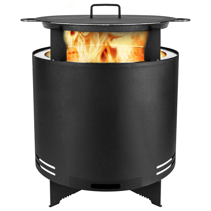 London Sunshine Portable Smokeless Fire Pit - Large Stainless Steel Wood Burning Fireplace with BBQ Grill Attachments - 19.5” Diameter