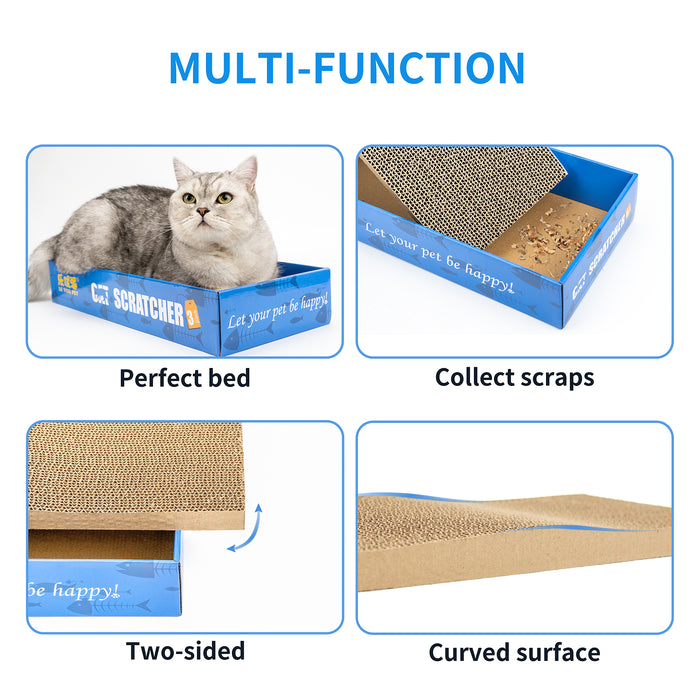 Cat Scratcher Refill Cardboard for Indoor Cats, 3pcs Reversible Corrugated Scratching Pad Box, Cat Scratching Lounger Bed Furniture,Catnip Included