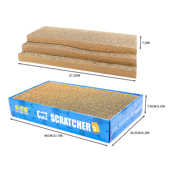 Cat Scratcher Refill Cardboard for Indoor Cats, 3pcs Reversible Corrugated Scratching Pad Box, Cat Scratching Lounger Bed Furniture,Catnip Included