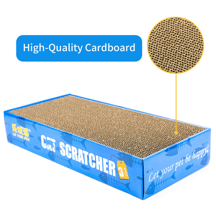 Cat Scratcher Refill Cardboard for Indoor Cats, 3pcs Reversible Corrugated Scratching Pad Box, Cat Scratching Lounger Bed Furniture,Catnip Included