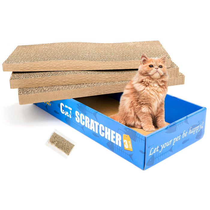 Cat Scratcher Refill Cardboard for Indoor Cats, 3pcs Reversible Corrugated Scratching Pad Box, Cat Scratching Lounger Bed Furniture,Catnip Included