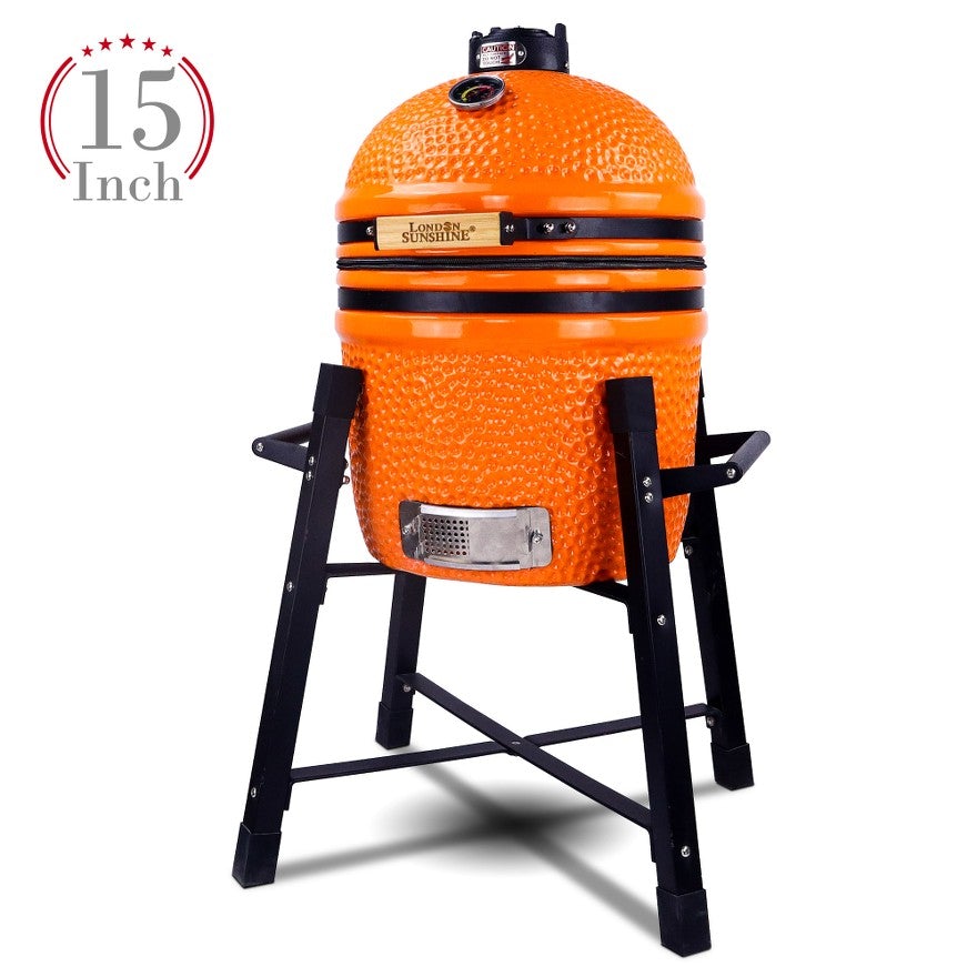 Ceramic 15″ Kamado BBQ Smoker Grill with Stand - Colors: Red/Black/Orange/Green