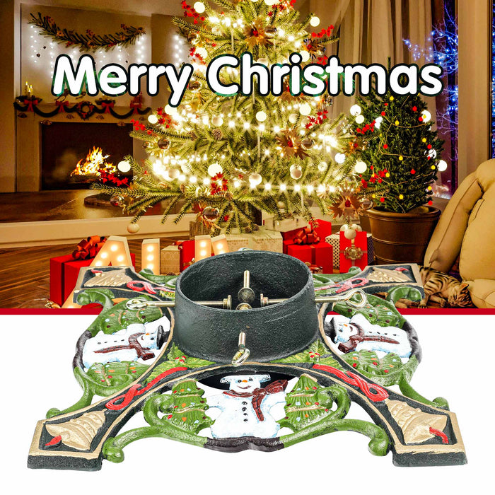 Christmas Tree Stand Cast Iron - 24 lb with 20x20 inch Size for Up to 14' Tree - Snow Man Deco