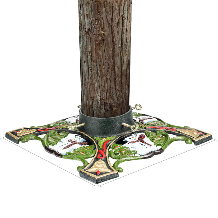 Christmas Tree Stand Cast Iron - 24 lb with 20x20 inch Size for Up to 14' Tree - Snow Man Deco