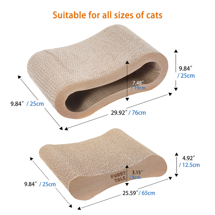 Furrytale 2 in 1 Cat Scratcher Pad - Corrugated Cardboard Ultimate Wave Cat Scratching Board, Reversible Cat Lounge Scratcher for Indoor