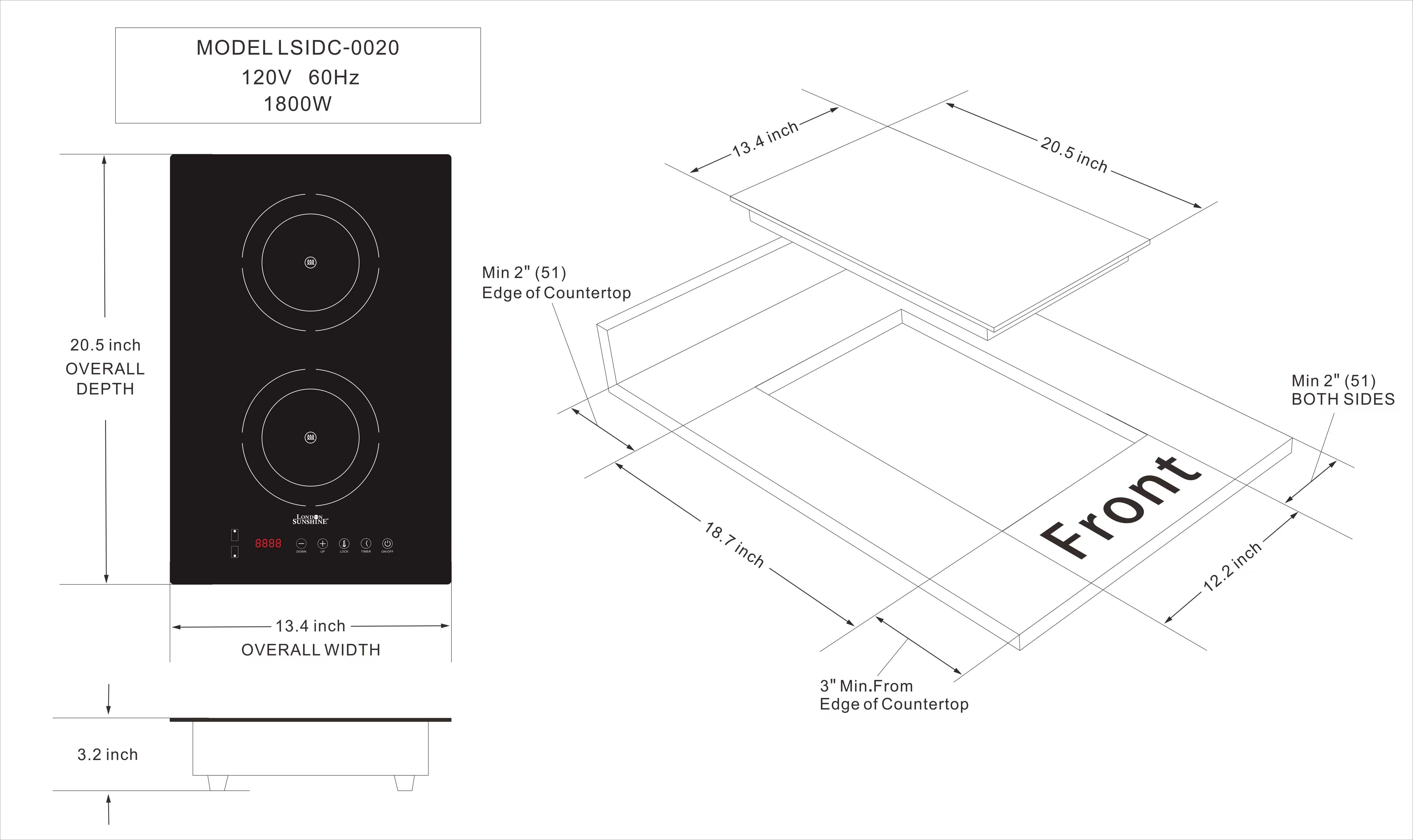 London Sunshine Vertical Dual Induction Cooktop - Both Options: Built-In and Portable