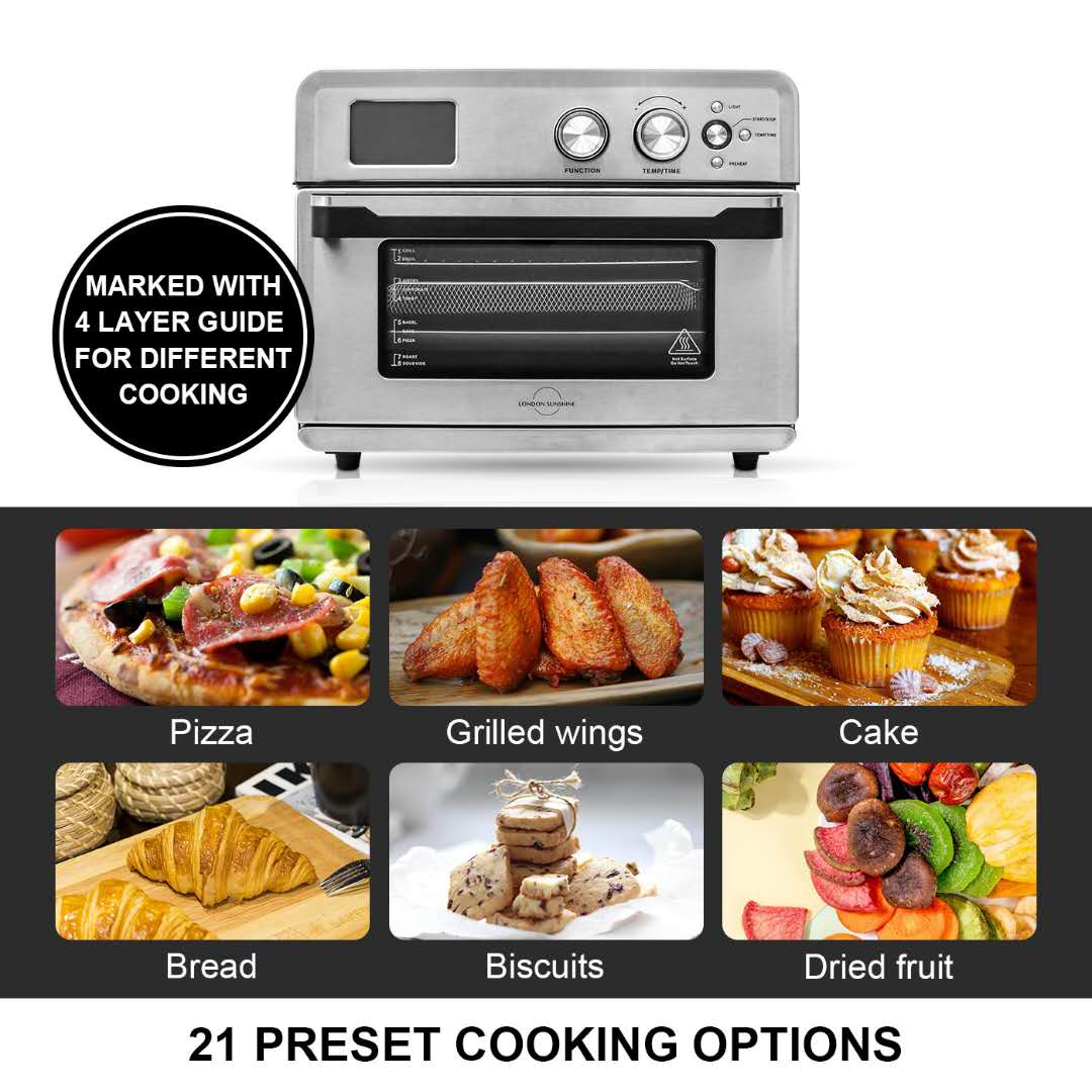 LCD Display Controlled Air Fryer Convection Oven - Stainless Steel 26.4 QT with 21 Preset Cooking Menu